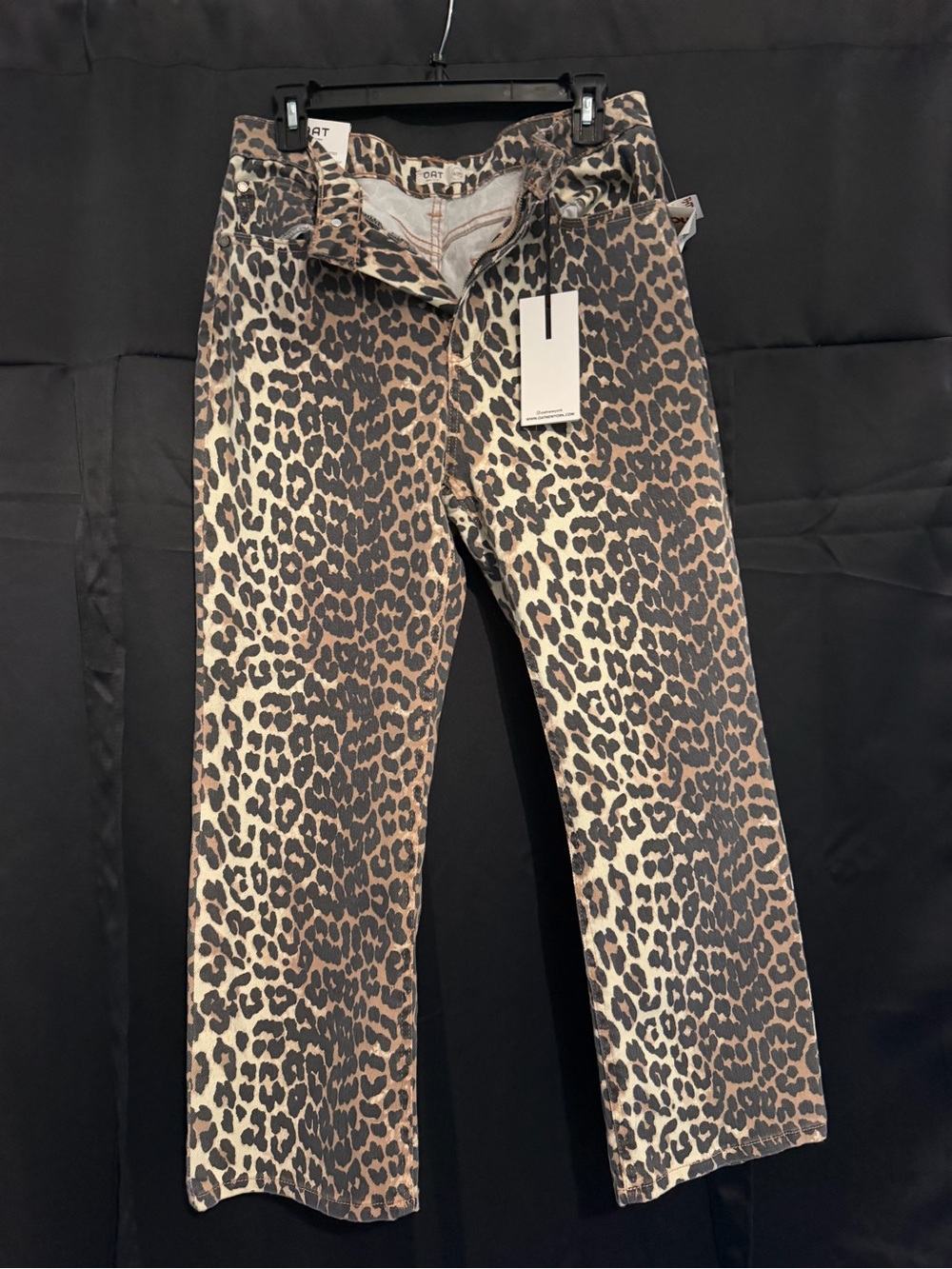Oat New York Leopard Print High Rise Mini Kick Ankle Jeans - Black & Brown